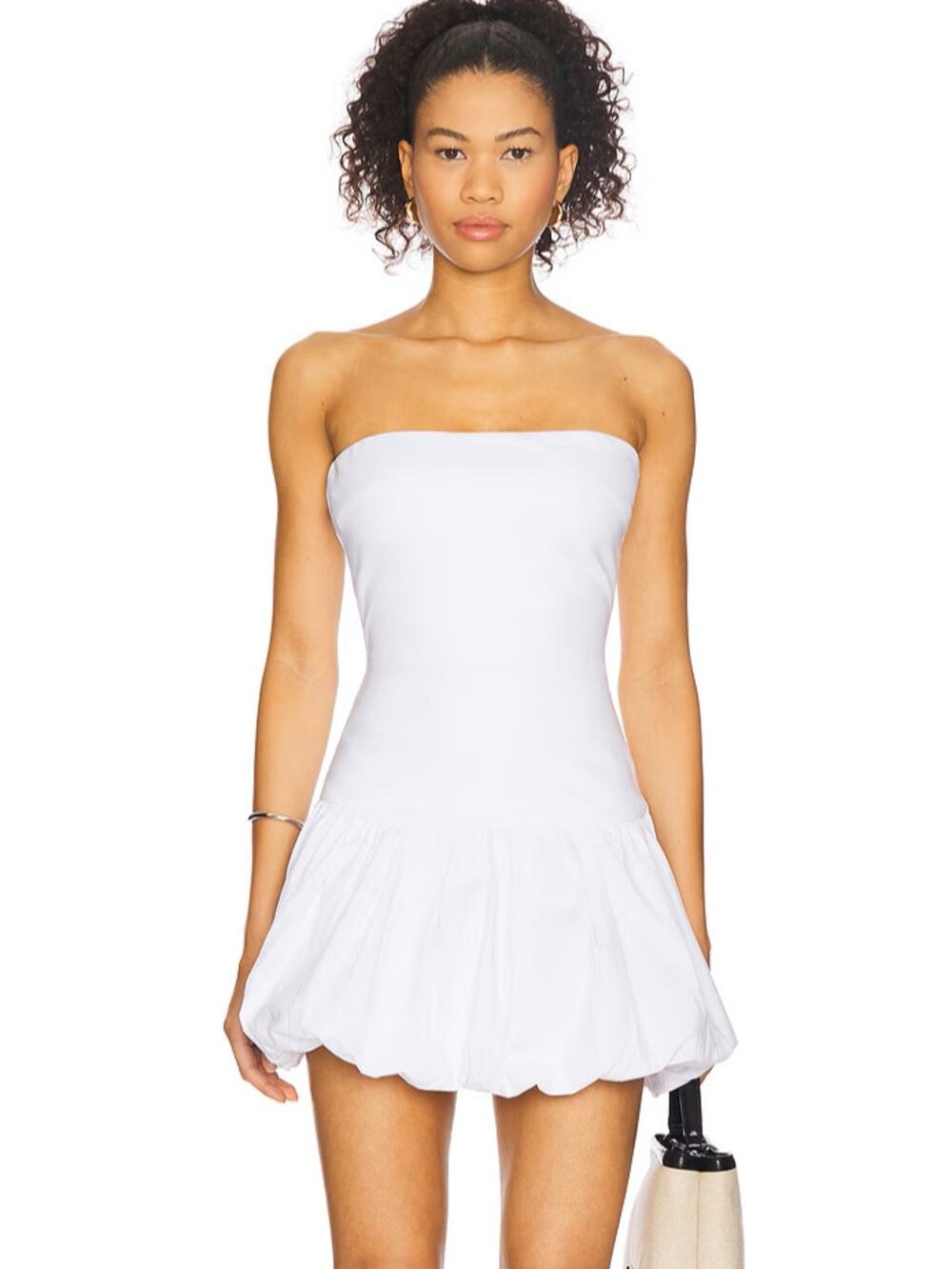 NWT Lovers + Friends White Mac Strapless Drop Waist Bubble Mini Dress M
